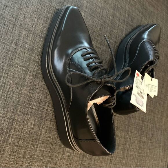 ZARA PLATFORM DERBY SHOES Size 8 Black - Picture 3 of 3
